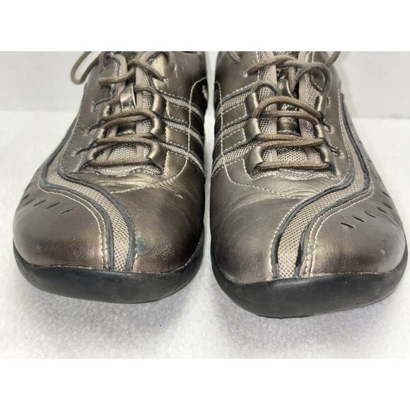 6M CLARKS Wave Walk Pewter Leather Shoes Lace Up Metallic Comfort 87822 Womens - Picture 7 of 13